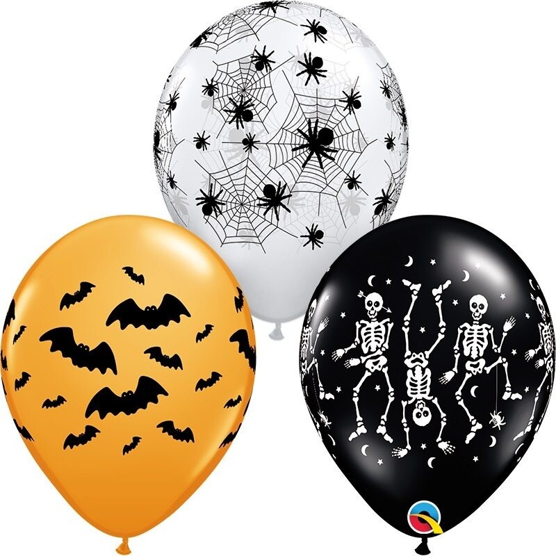 Μπαλόνια Λάτεξ 11 Spooky Assortment / 25 τεμ - Σκελετός - Ιστός αράχνης - Νυχτερίδα