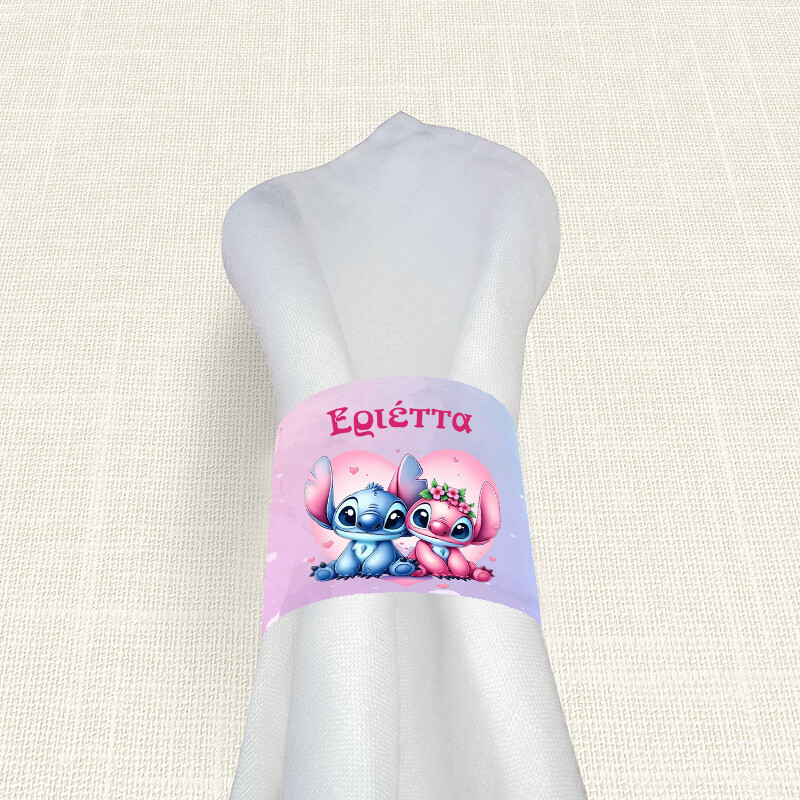 Δαχτυλίδι πετσέτας χάρτινο με όνομα Stitch & Angel