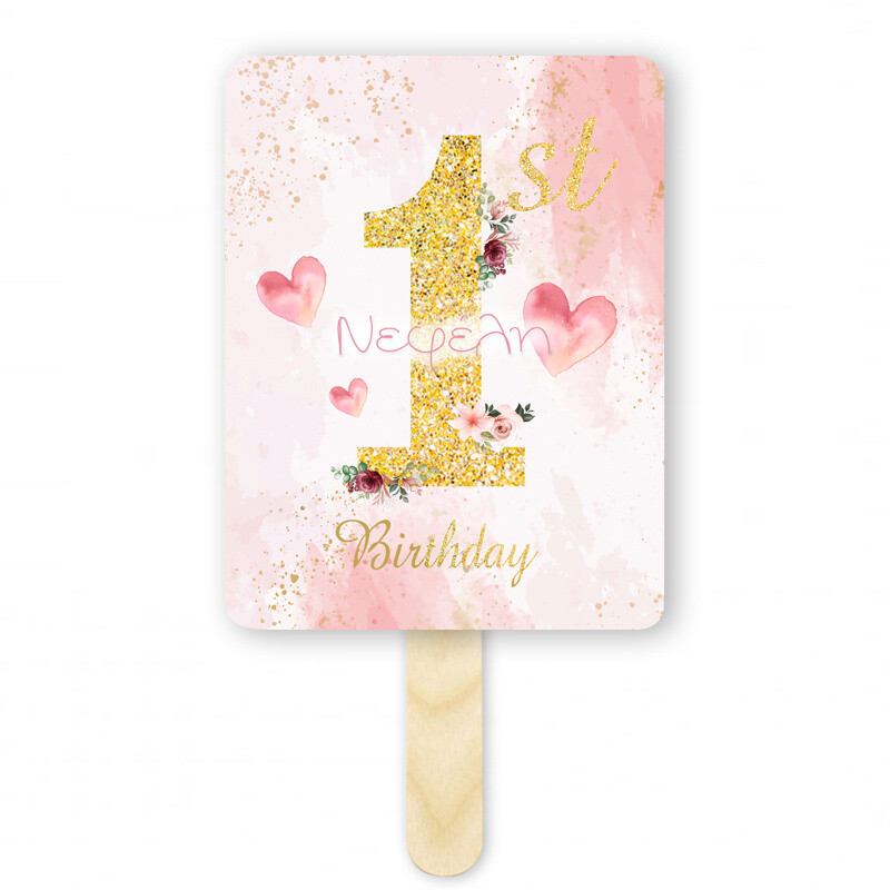 Βεντάλια Χάρτινη με όνομα 1st Birthday girl ορθογώνια