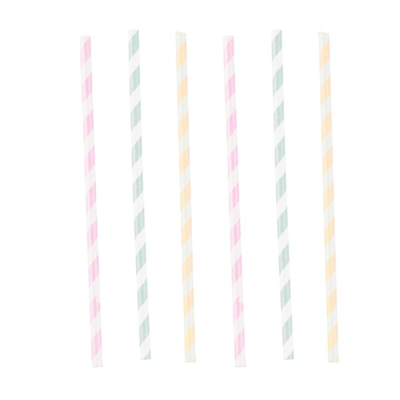Καλαμάκια Χάρτινα Happy Birthday Pastel 12 τεμ.