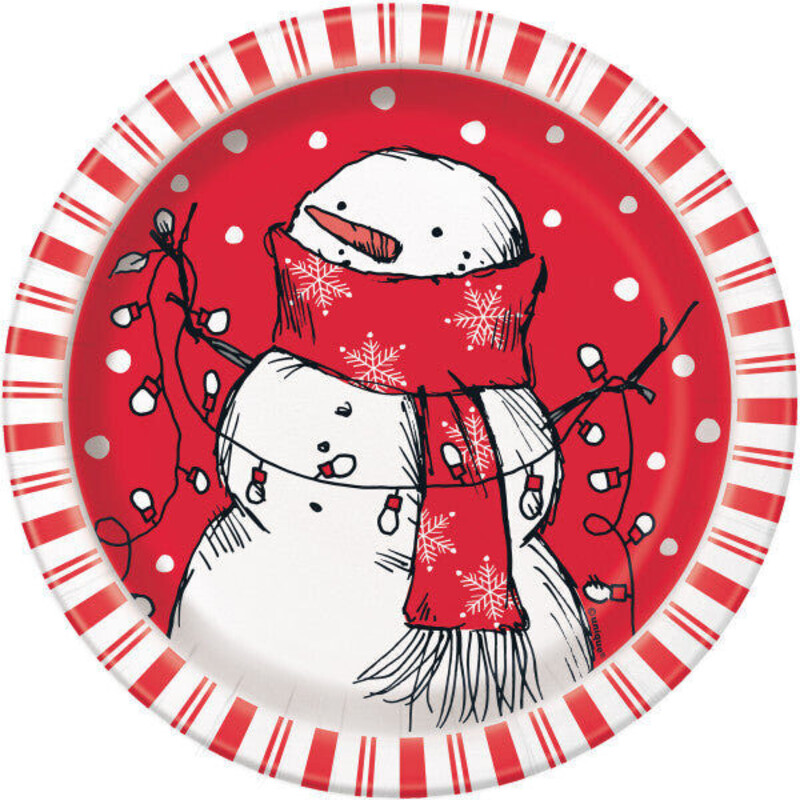Πιάτα Χάρτινα Χιονάνθρωπος Red Stripes Snowman / 8 τμχ