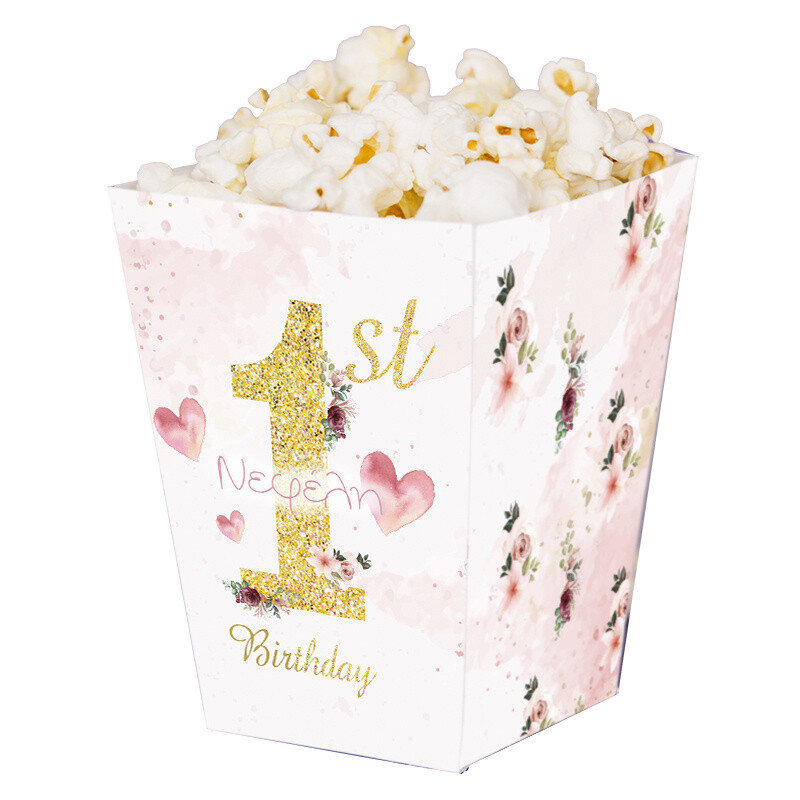 Κουτί Pop Corn με όνομα 1st Birthday girl 15cmx9cmx9cm