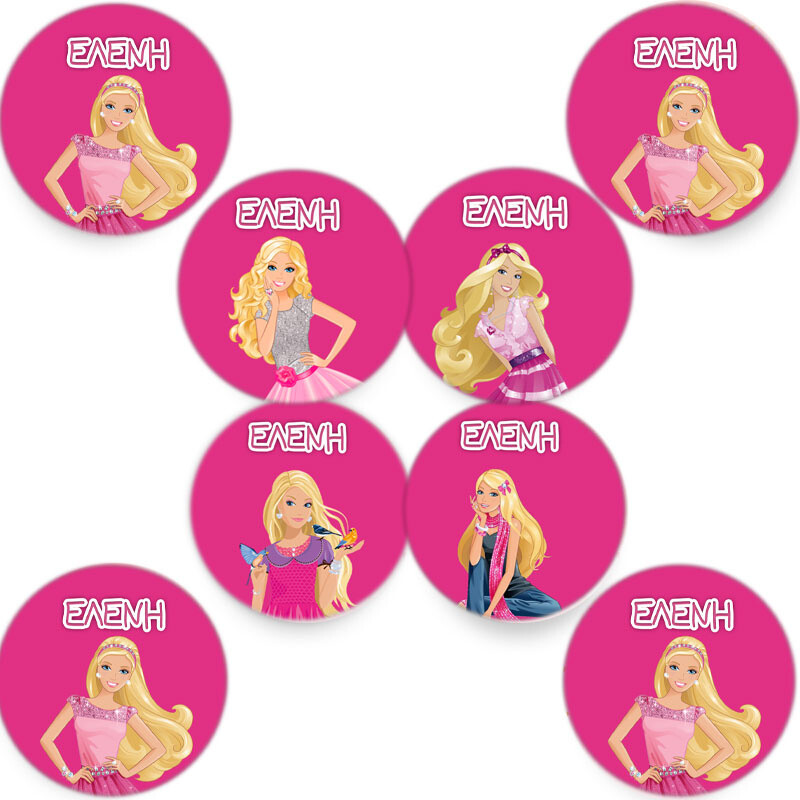 Στρογγυλά αυτοκόλλητα Barbie / 8 τμχ