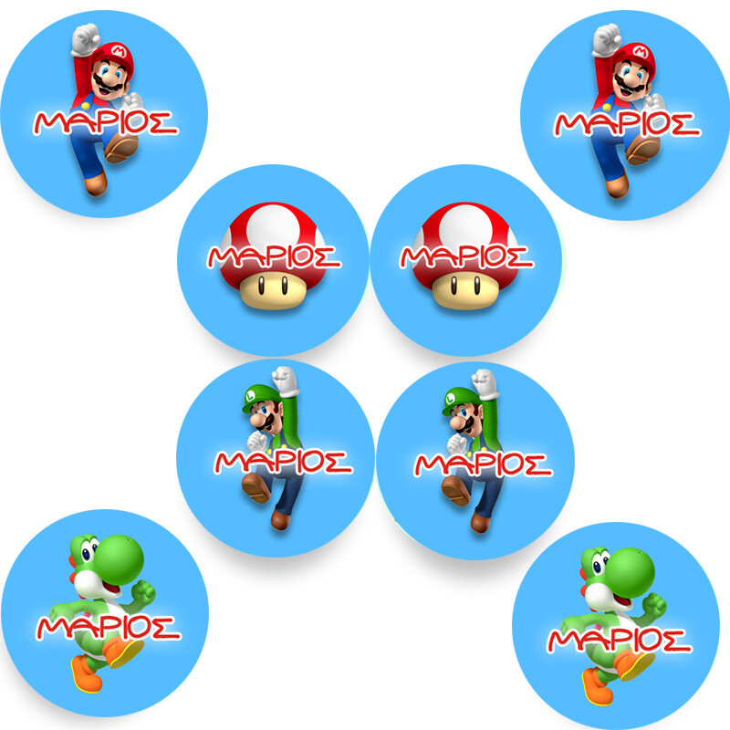 Στρογγυλά αυτοκόλλητα Super Mario / 8τμχ