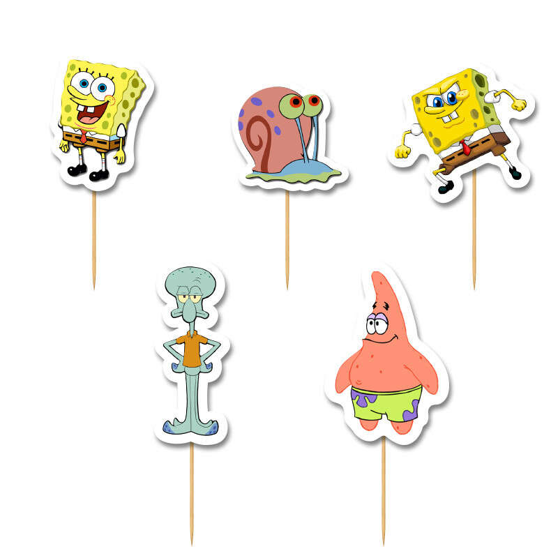 Cupcake toppers Μπομπ Σφουγγαράκης 10cm / 8τμχ