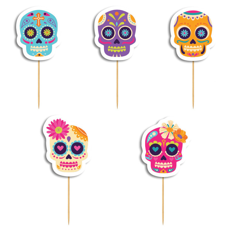 Cupcake toppers Halloween Νεκροκεφαλές 10cm / 8τμχ