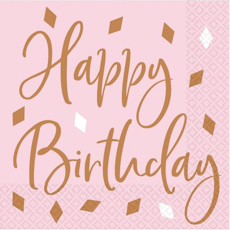 Χαρτοπετσέτες φαγητού 33εκ Rose Gold Birthday Happy Birthday /16 τεμ