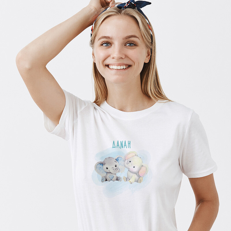 Γυναικείο T-shirt Ελεφαντάκι Μπλε για την Μαμά με όνομα