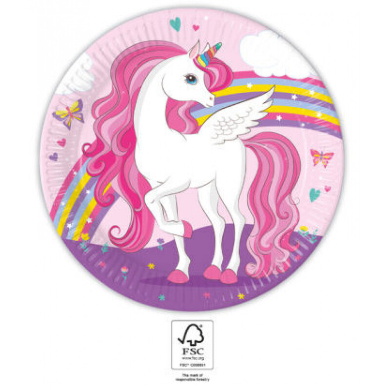 Χάρτινα πιάτα φαγητού Unicorn rainbow 23cm/8τμχ