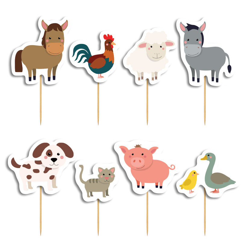 Cupcake toppers Ζωάκια Φάρμας 10cm / 8τμχ