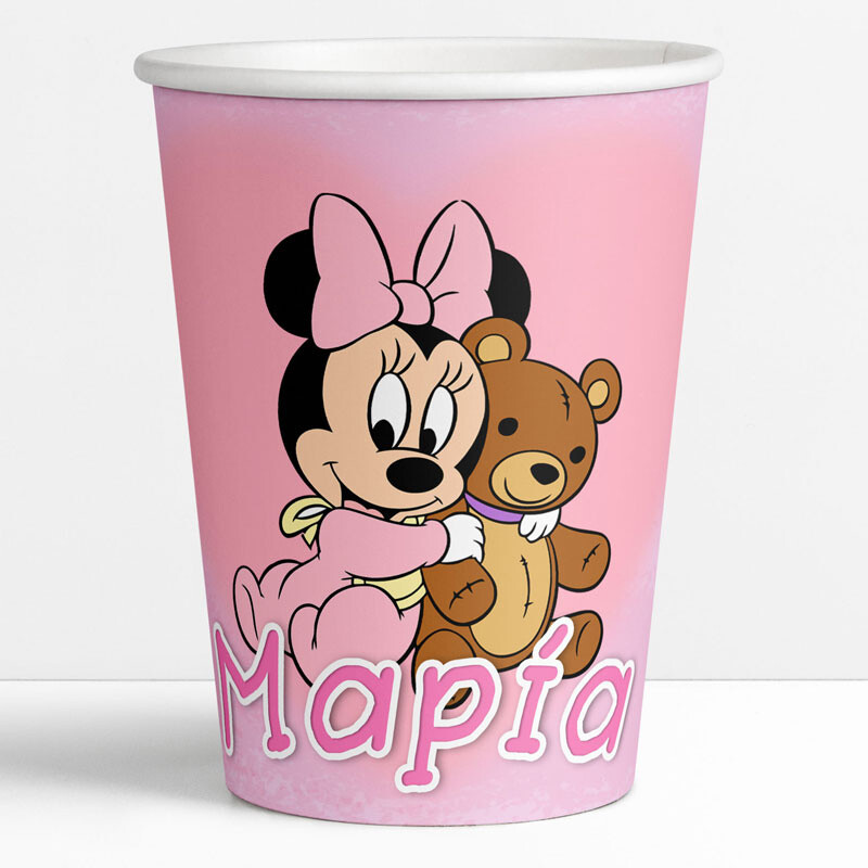 Ποτηράκια χάρτινα με όνομα Baby Minnie 250ml/8τμχ