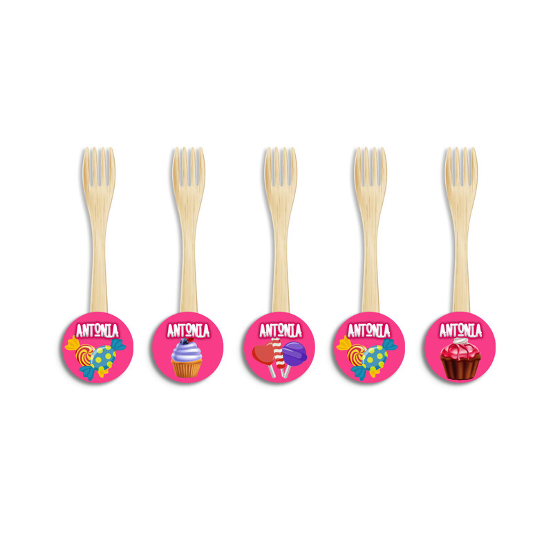 Ξύλινα Πιρουνάκια με όνομα Sweet Shop / 8τμχ