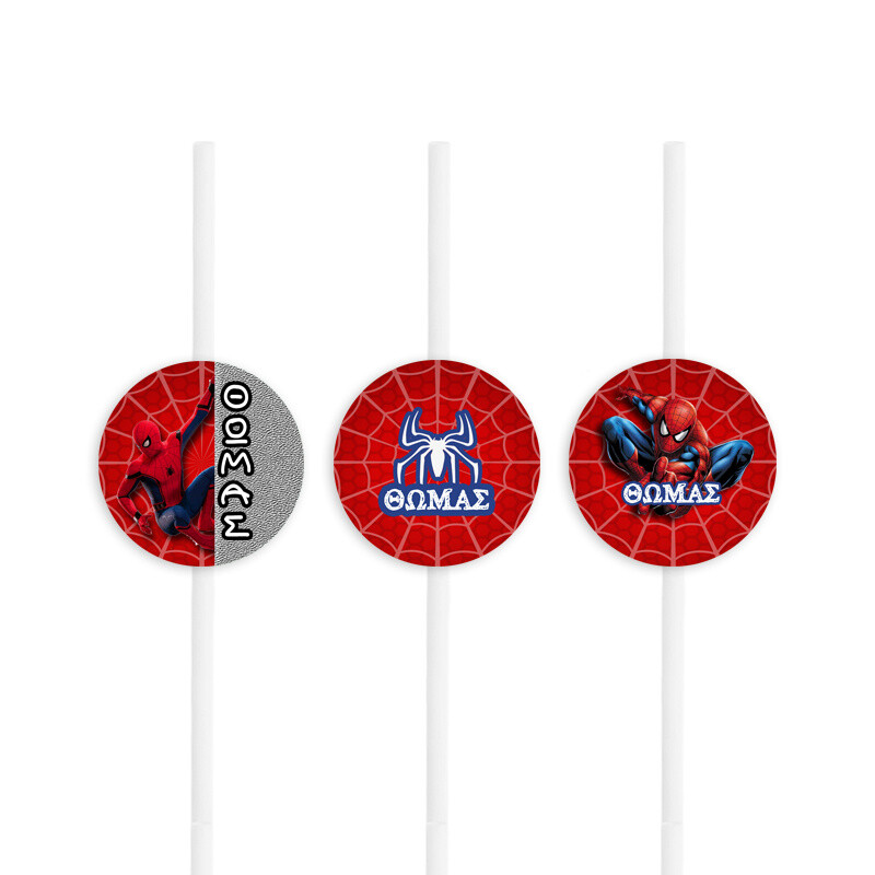 Χάρτινα καλαμάκια με όνομα Spiderman / 8τμχ