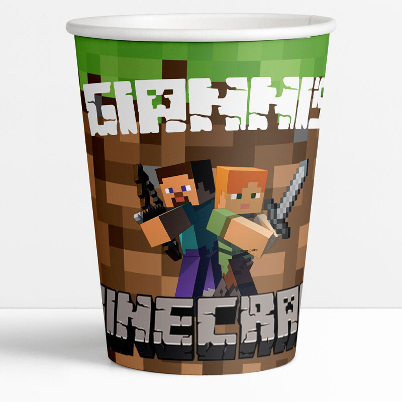 Ποτηράκια χάρτινα με όνομα Minecraft 250ml / 8τμχ