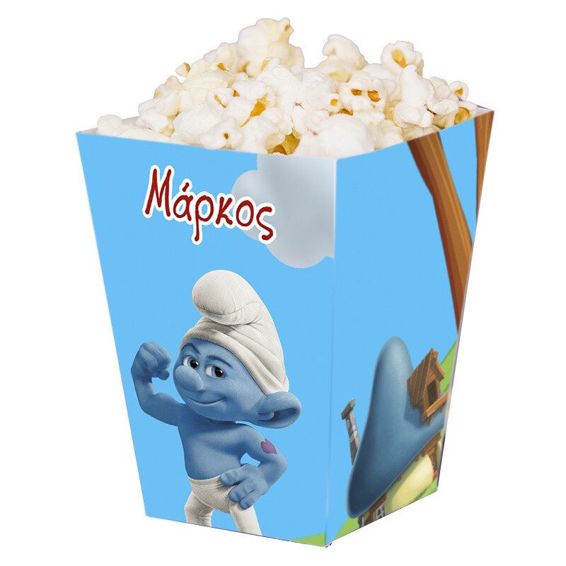 Κουτί Pop Corn με όνομα Στρουμφάκια 15cmx9cmx9cm