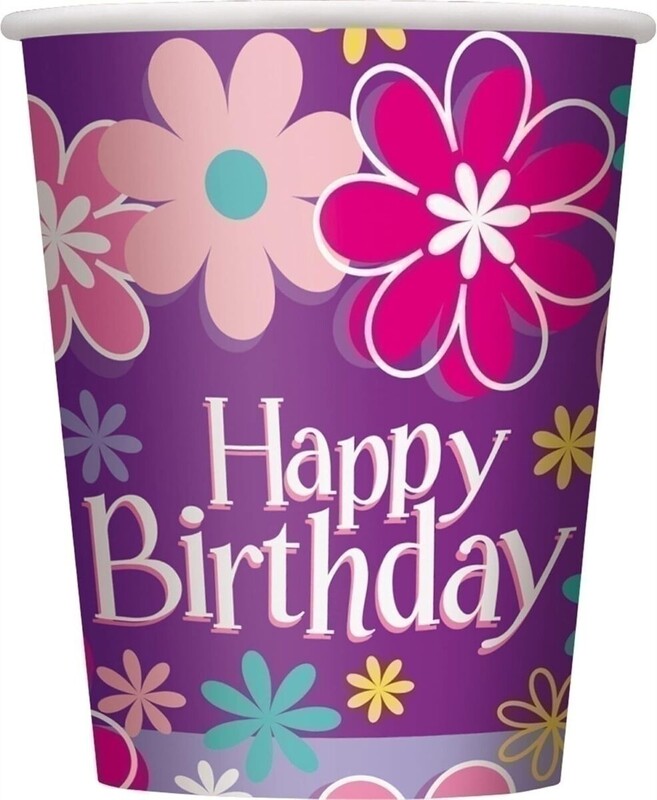 Ποτήρια Χάρτινα - 266 ml - Birthday Blossoms Party / 8 τμχ