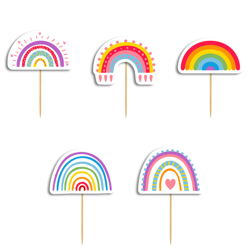 Cupcake toppers Rainbow Retro 10cm / 8τμχ