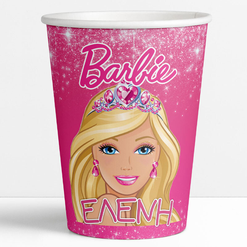 Ποτηράκια χάρτινα με όνομα Barbie 250ml / 8τμχ