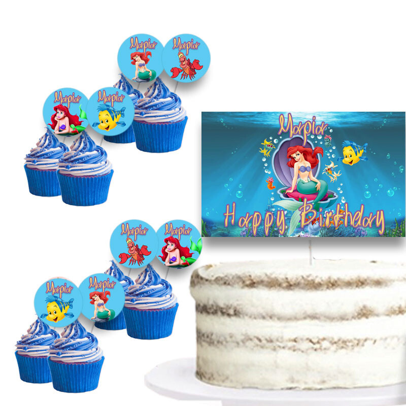 Διακόσμηση τούρτας Ariel & cupcake toppers