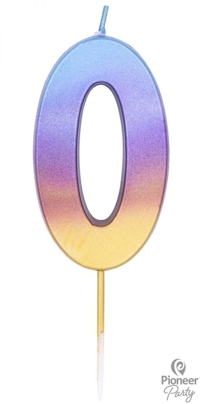 Candle Numeral  0 Rainbow Ombre / 6.7 cm