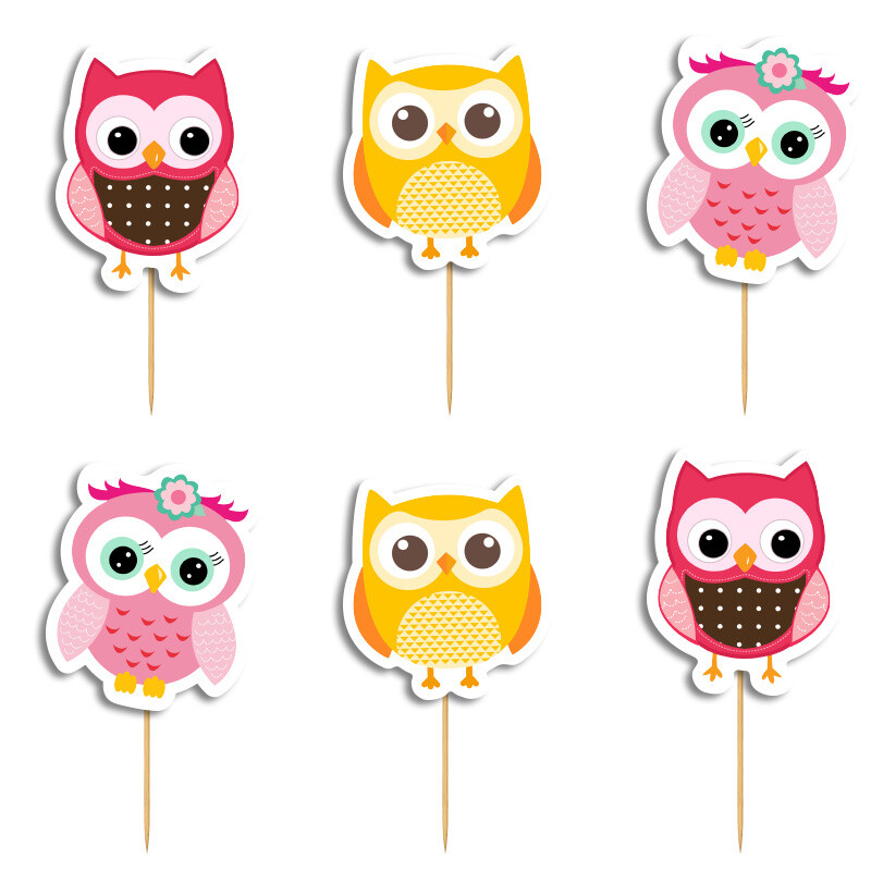 Cupcake toppers Κουκουβάγιες 10cm / 8τμχ
