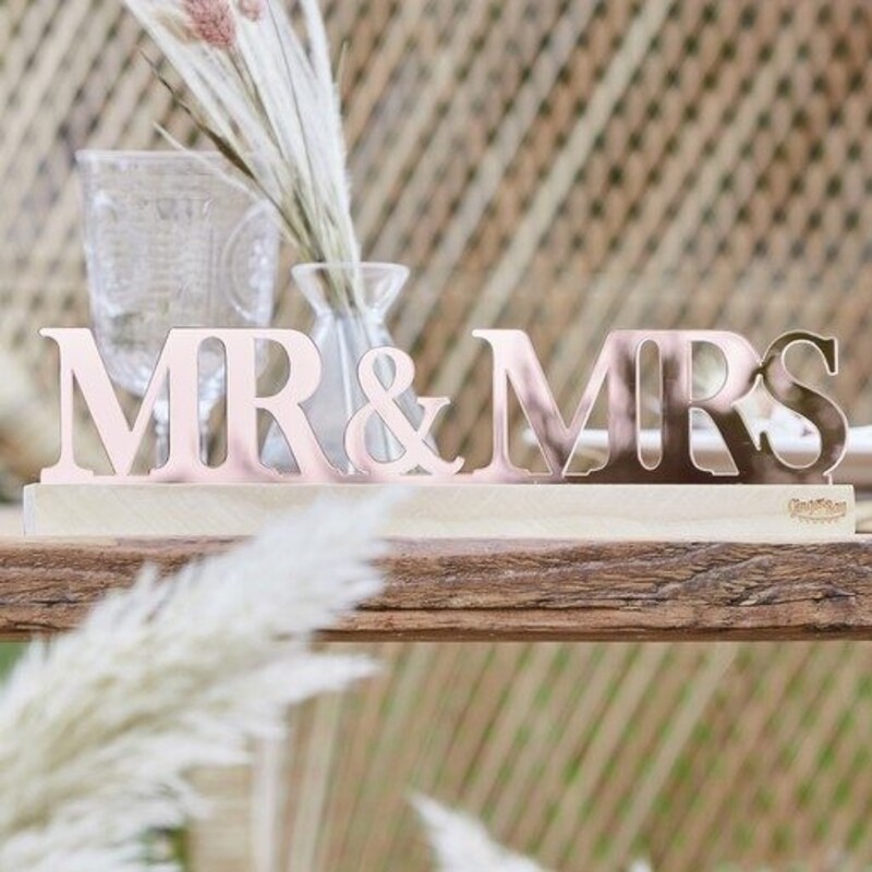 Επιγραφή ακρυλική Mr & MrsΡοζ Χρυσό/wedding