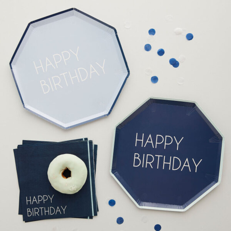 Πιάτα Χάρτινα Eco  Happy Birthday  Ασορτί 2 χρώματα / 8 τμχ