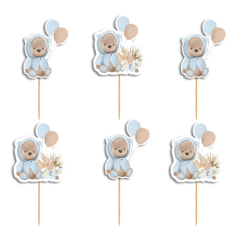 Cupcake toppers Αρκουδάκι για Αγόρι 10cm / 8τμχ