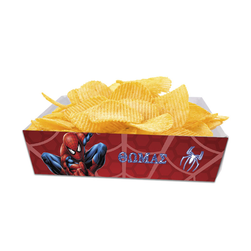 Κουτάκια για πατατάκια Spiderman με όνομα 8τμχ/ 15cmx10cmx4cm