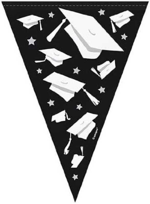 Γιρλάντα Σημαιάκια Congrats Grad Silver- Black - White / 274 εκ.