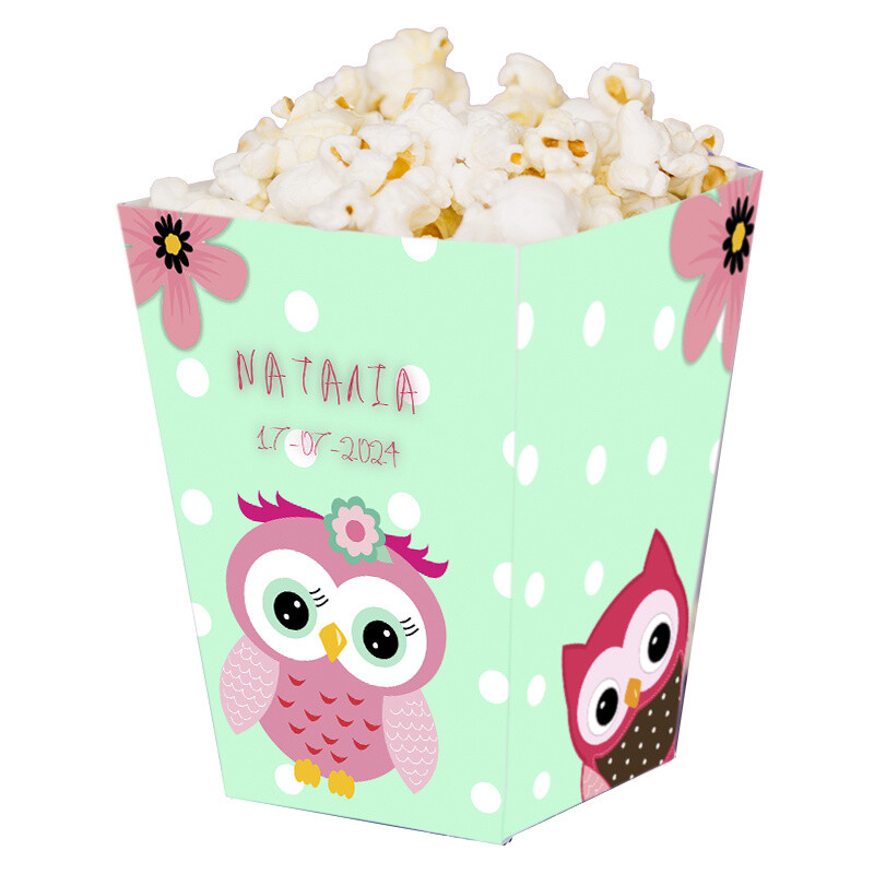 Κουτί Pop Corn με όνομα Κουκουβάγιες 15cmx9cmx9cm