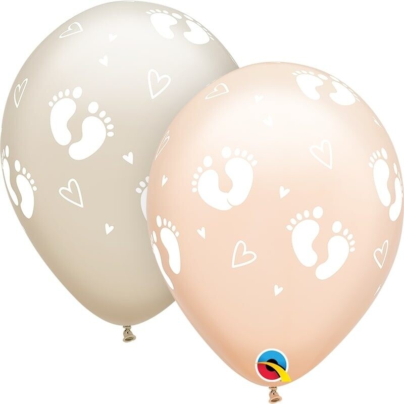 Μπαλόνια Λάτεξ 11 Baby Footprints & Hearts Blush & Cashmere Ast /25 τεμ