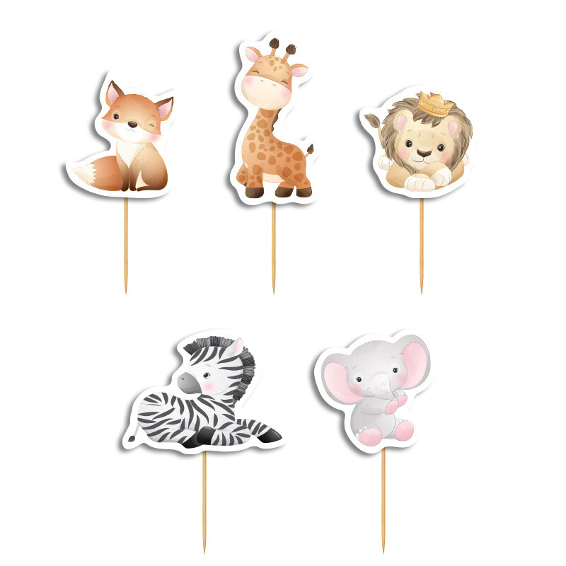 Cupcake toppers Ζωάκια ζούγκλας 10cm / 8τμχ