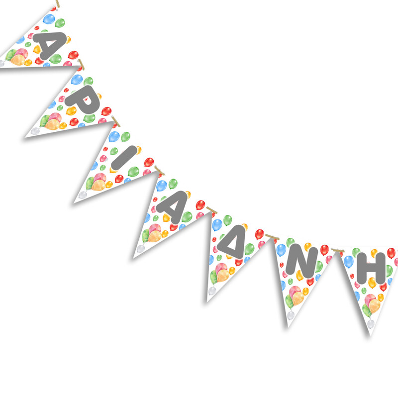Σημαιάκια με όνομα Happy Birthday Pastel τρίγωνα