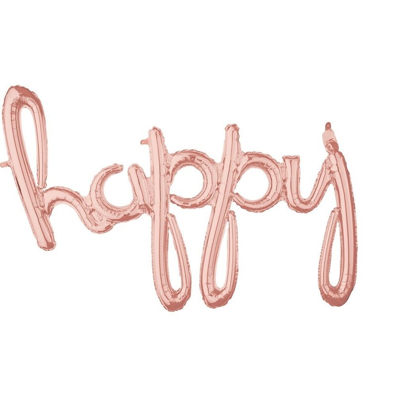Μπαλόνι Φοιλ Script Phrase Happy Ροζ Χρυσό / 99 x 68 εκ