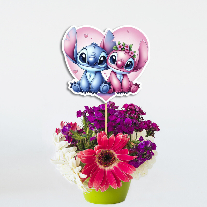 Διακοσμητικό Τοππερ Stitch & Angel χάρτινο για το τραπέζι/ 20cm