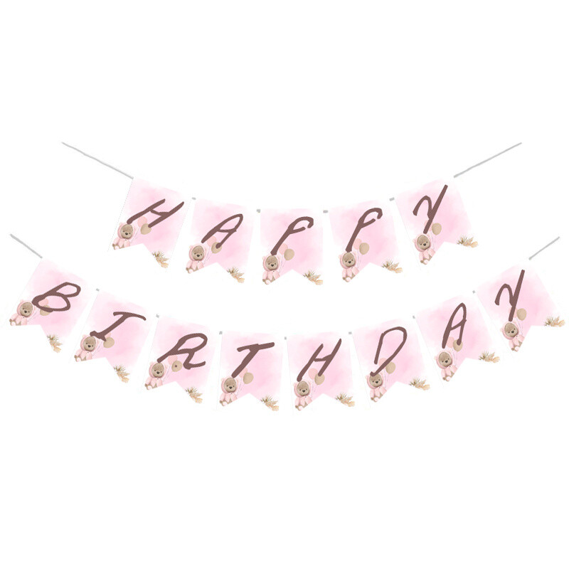 Γιρλάντα Γράμματα Αρκουδάκι για Κορίτσι Happy Birthday