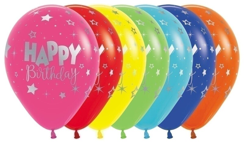 Μπαλόνια Λάτεξ Happy Birthday Fantasy  Metallic Ink Silver / 25 τμχ
