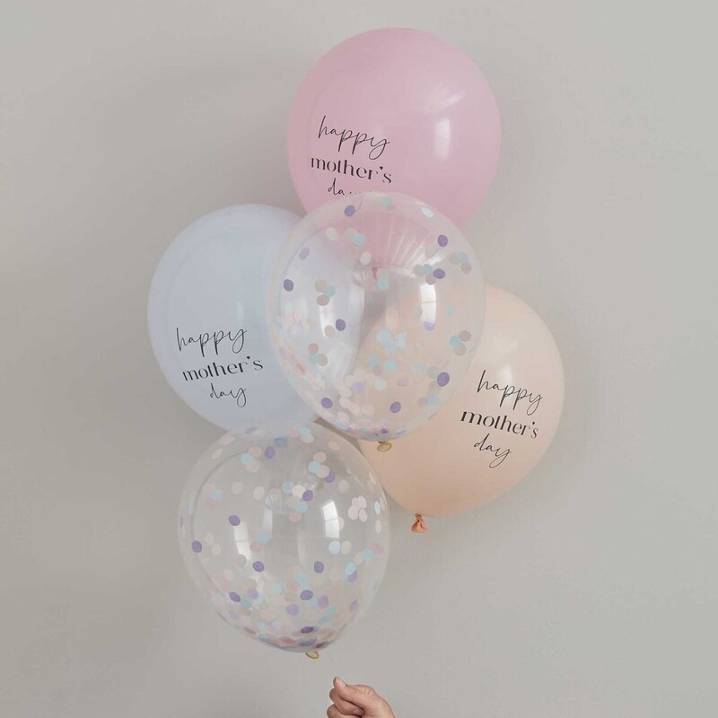 Μπαλόνια  Παστέλ & Κομφετί Happy Mother's Day / 5 τεμ