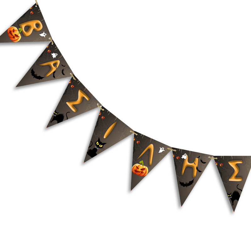 Σημαιάκια με όνομα Halloween Κολοκύθες τρίγωνα