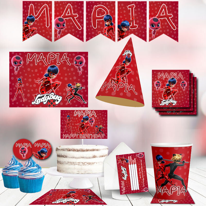 Σετ πάρτυ με όνομα Miraculous LadyBug XL / 8 ατόμων