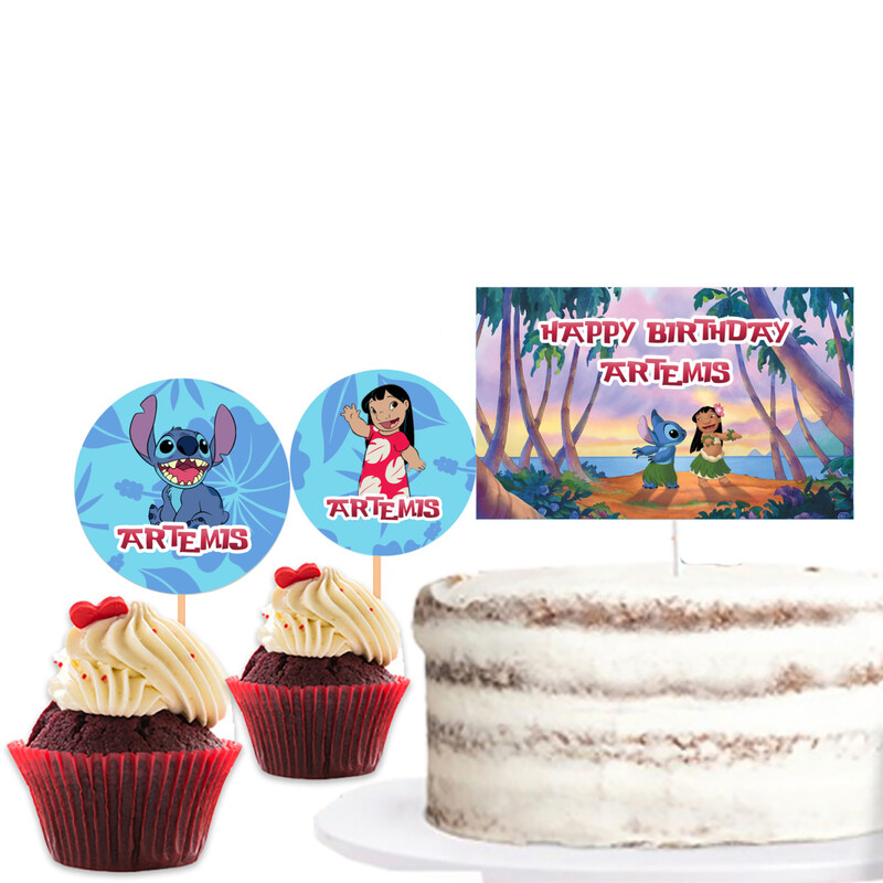 Διακόσμηση τούρτας Lilo & Stitch & cupcake toppers