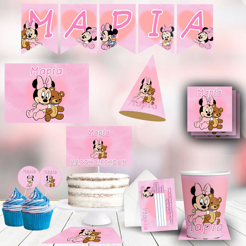 Σετ πάρτυ με όνομα Baby Minnie XL / 8 ατόμων