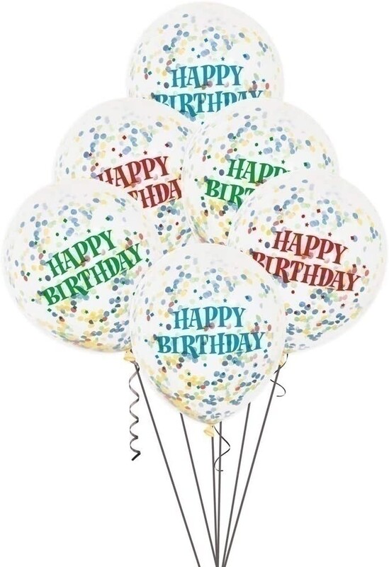 Μπαλόνια Λατέξ 12 Διάφανα  Happy Birthday Ασορτί με  Κονφετί / 6 τεμ