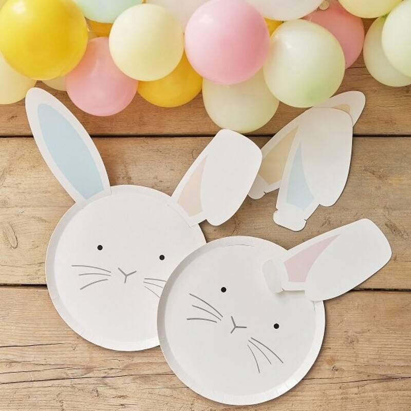 Πιάτα Χάρτινα Πασχαλινά με  Αυτάκια Λαγού/ Easter Bunny / 8 τεμ