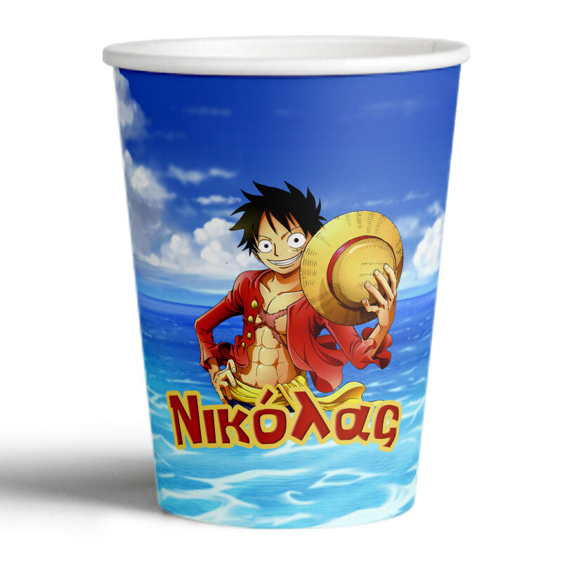 Ποτηράκια χάρτινα με όνομα One Piece 250ml/8τμχ