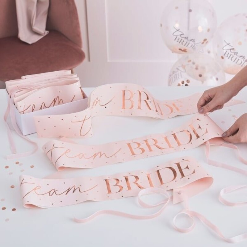 Κορδέλες Ροζ & Ροζ Χρυσό Team Bride bachelor  Party / 6 τεμ