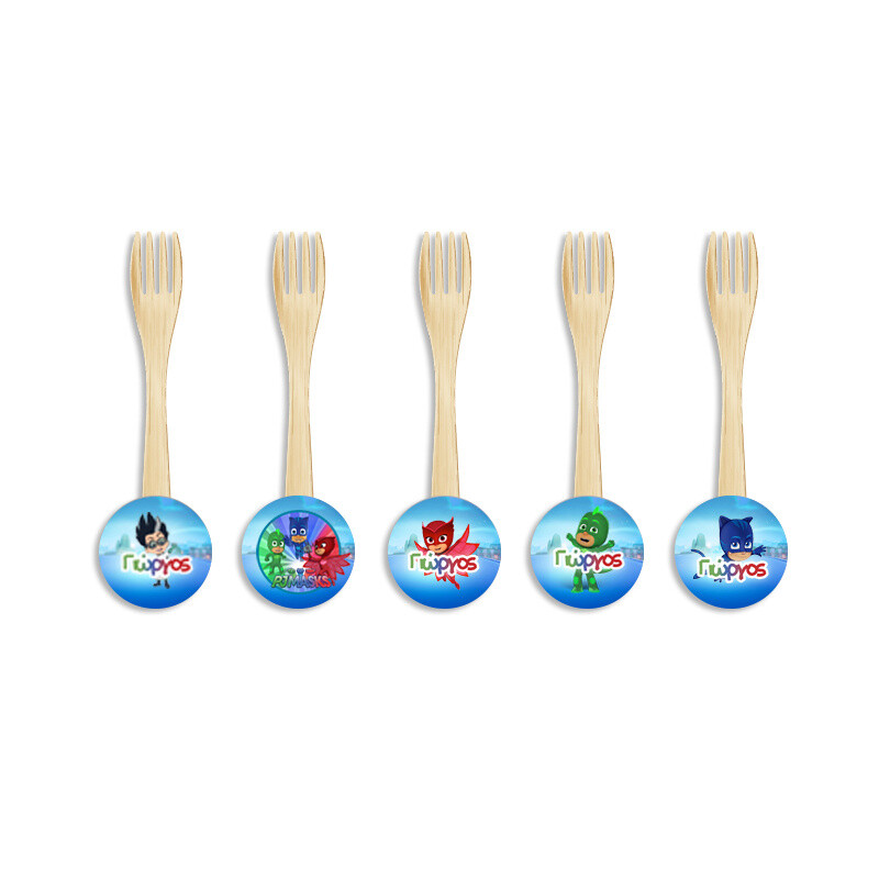 Ξύλινα Πιρουνάκια με όνομα PJ Masks / 8τμχ