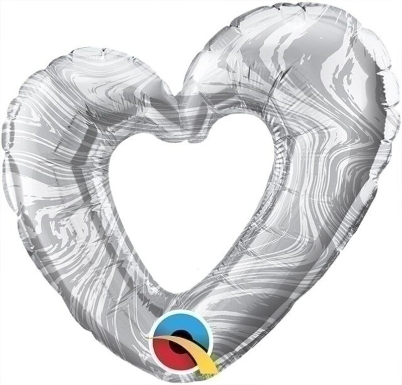 Μπαλόνι φοιλ Μίνι 14 Καρδιά Ασημί Open Marble Heart Silver / 36 εκ